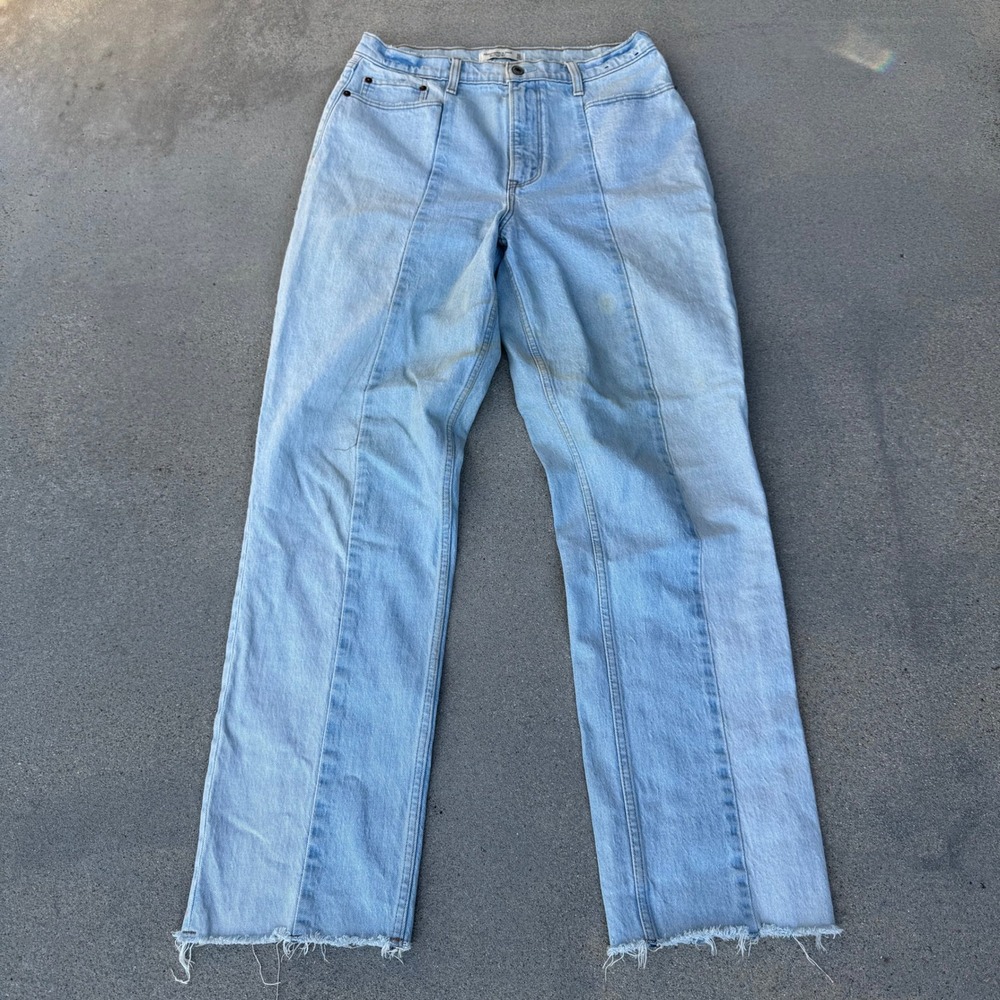 Abercrombie & Fitch 90s Straight Ultra High Rise Two Tone Paneled Jeans 31/12